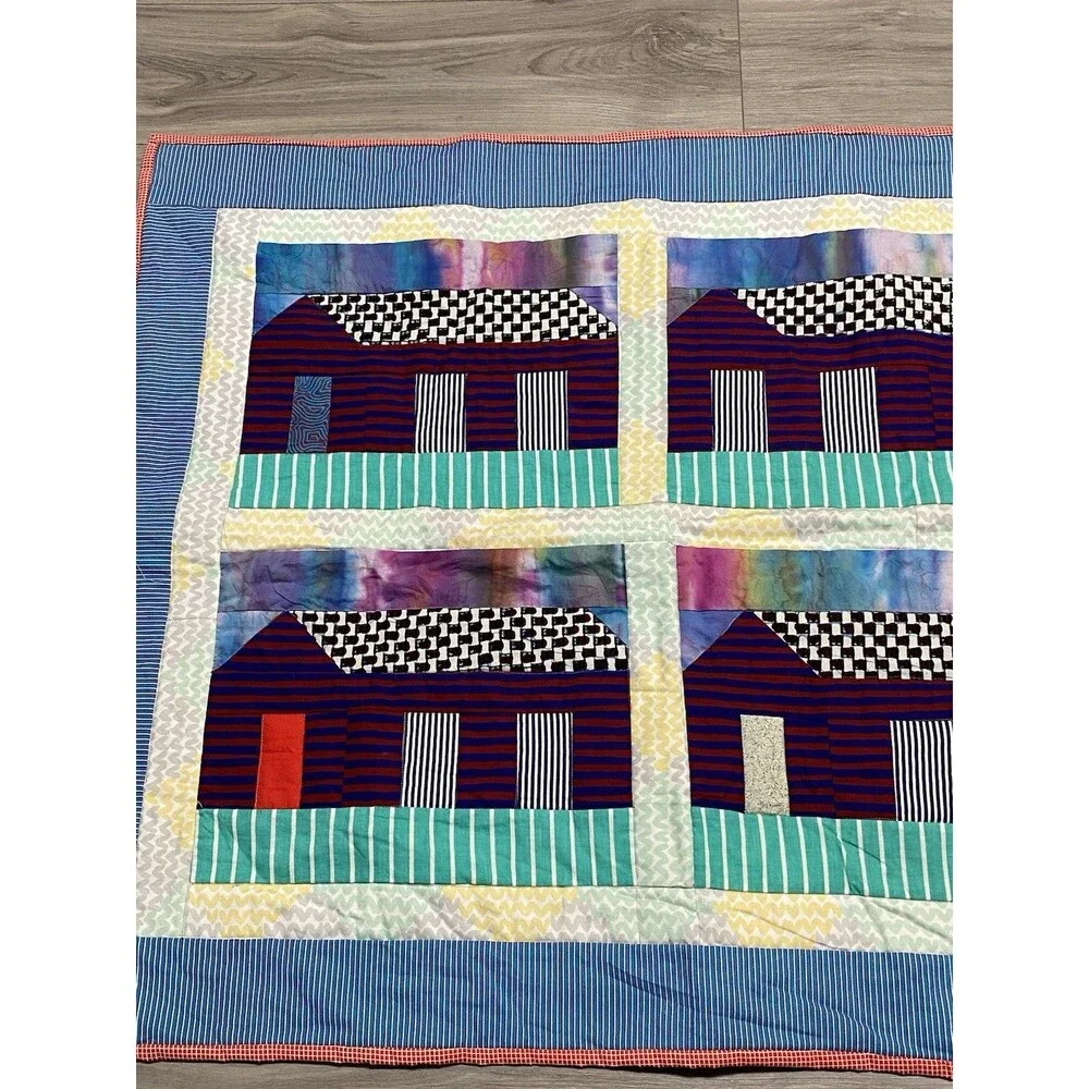 House Design Patchwork Quilt Lap Blanket Wall Hanging 42” x  36.5”
